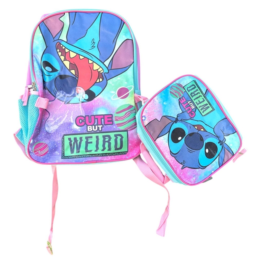 Disney Stitch 16" Backpack with Rectangle‎ Lunch Bag Lilo And Stitch